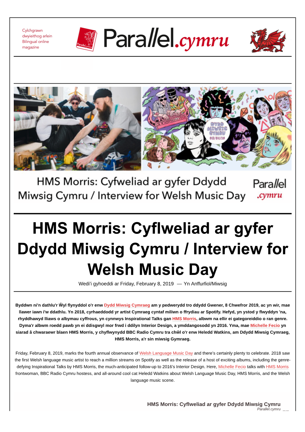 HMS Morris: Cyflweliad Ar Gyfer Ddydd Miwsig Cymru / Interview for Welsh Music Day Wedi’I Gyhoeddi Ar Friday, February 8, 2019 — Yn Anffurfiol/Miwsig