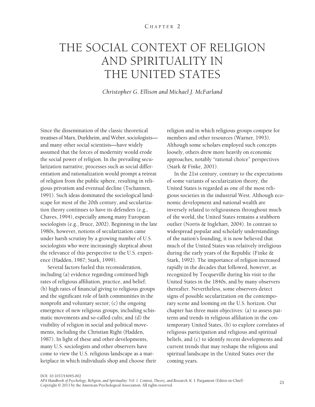 The Social Context of Religion and Spirituality in the United States