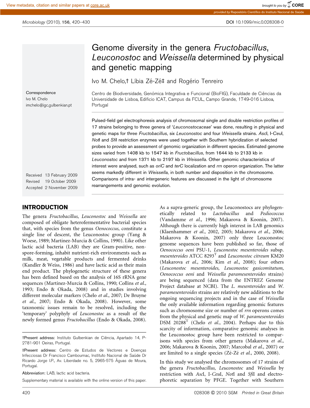 Genome Diversity in the Genera Fructobacillus, Leuconostoc and Weissella Determined by Physical and Genetic Mapping