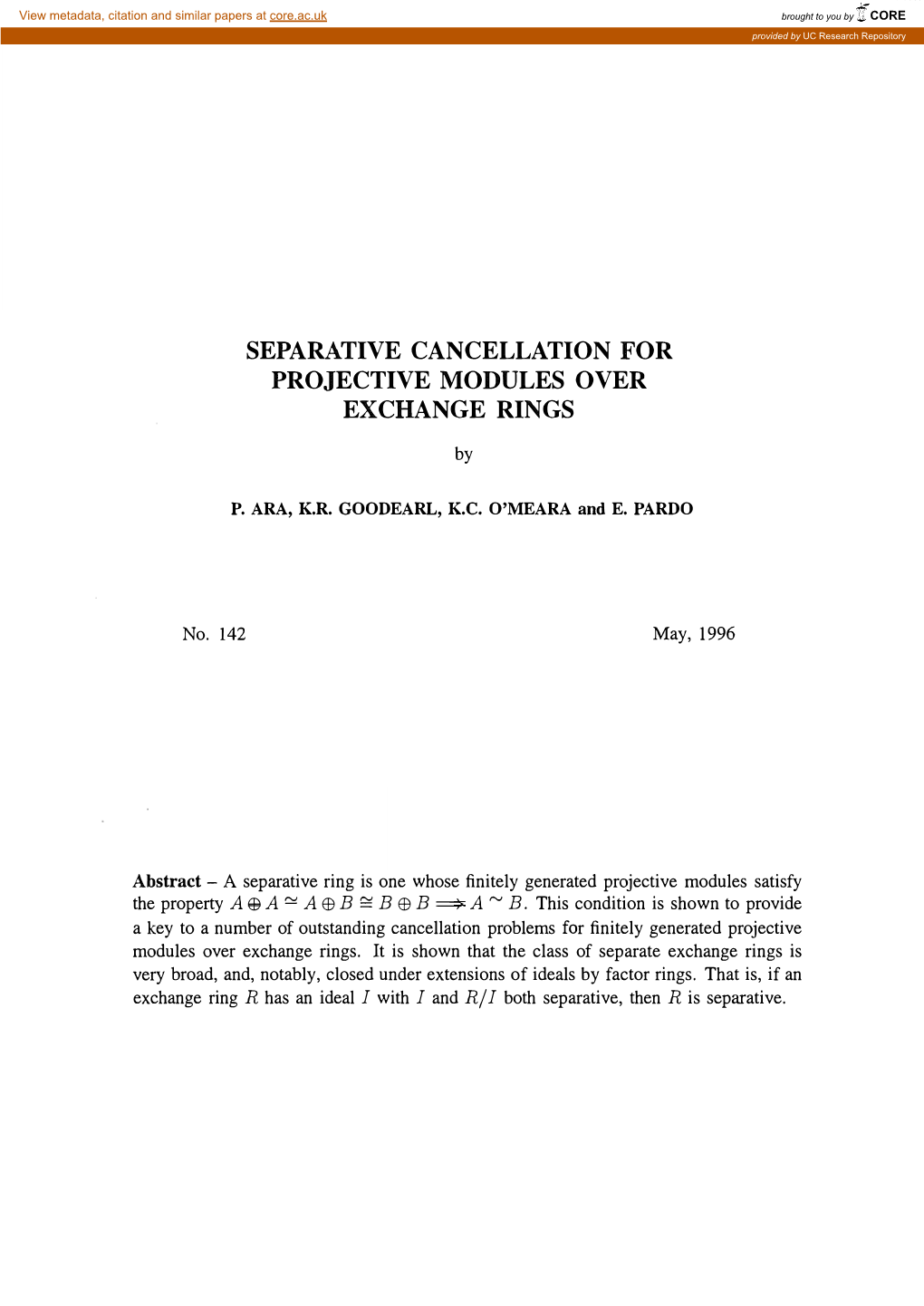 Separative Cancellation for Projective Modules Over Exchange Rings