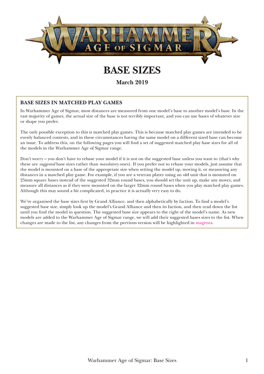 BASE SIZES March 2019