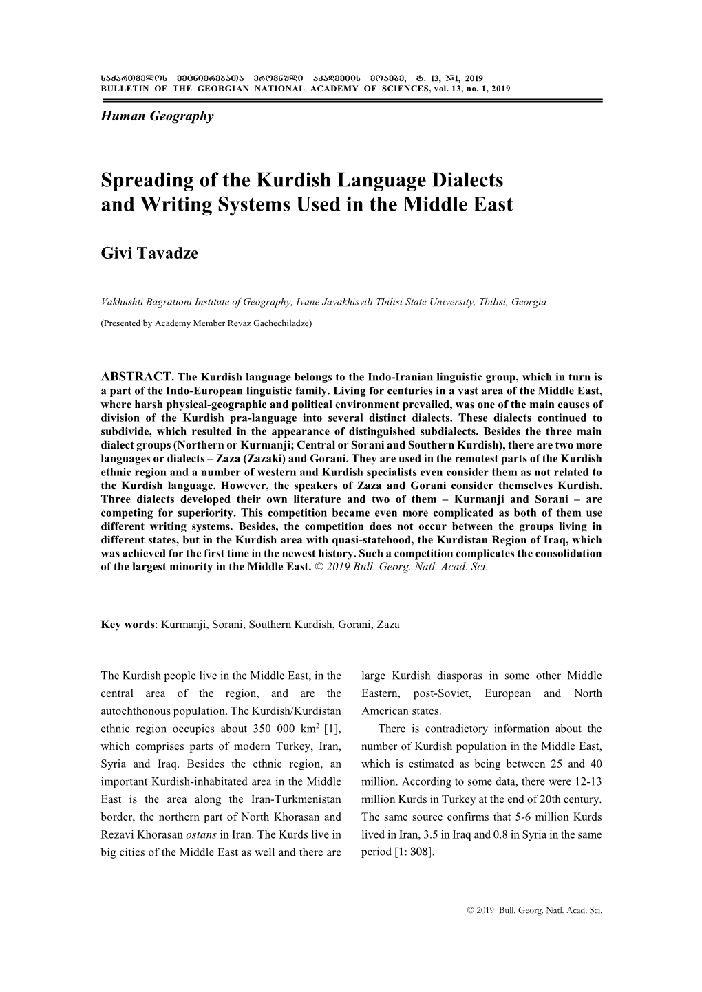 Spreading of the Kurdish Language Dialects and Writing Systems Used in the Middle East