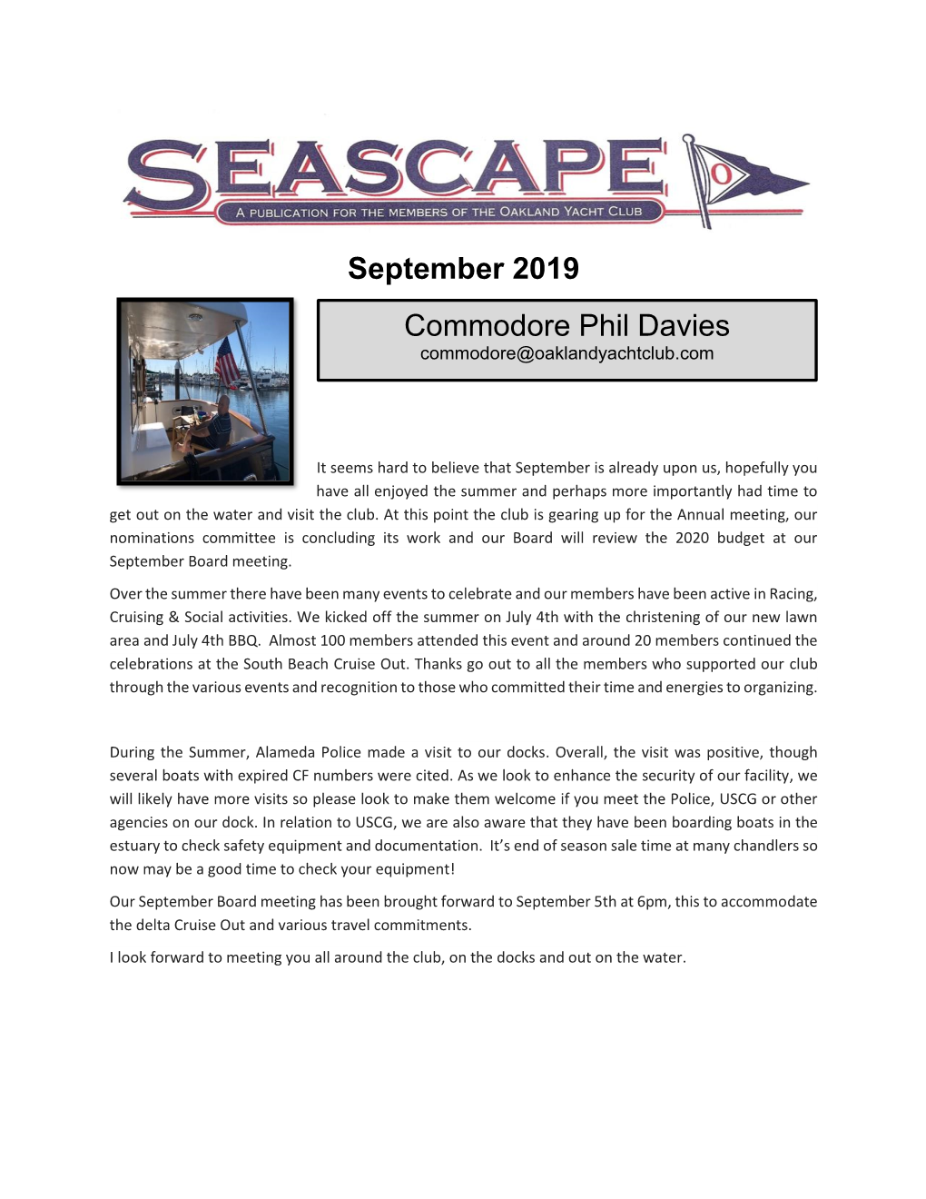 September 2019 Commodore Phil Davies