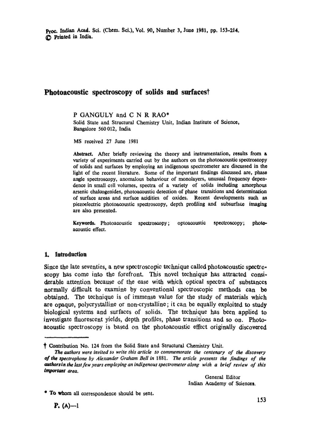 Photoacoustic Spectroscopy of Solids and Surfaces~