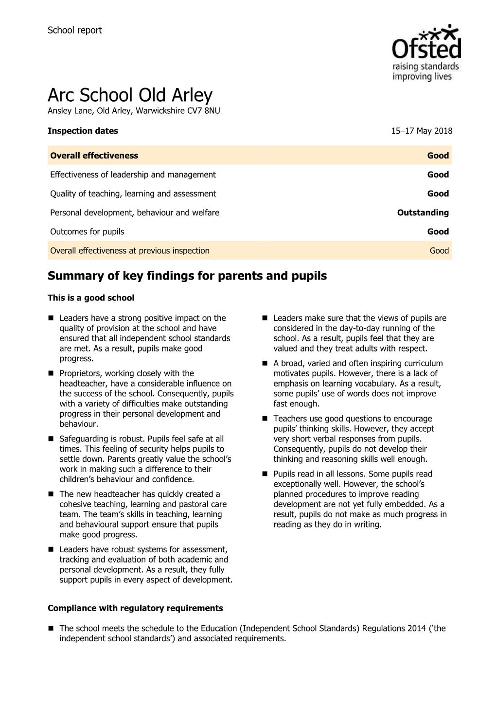 Arc School Old Arley Ansley Lane, Old Arley, Warwickshire CV7 8NU