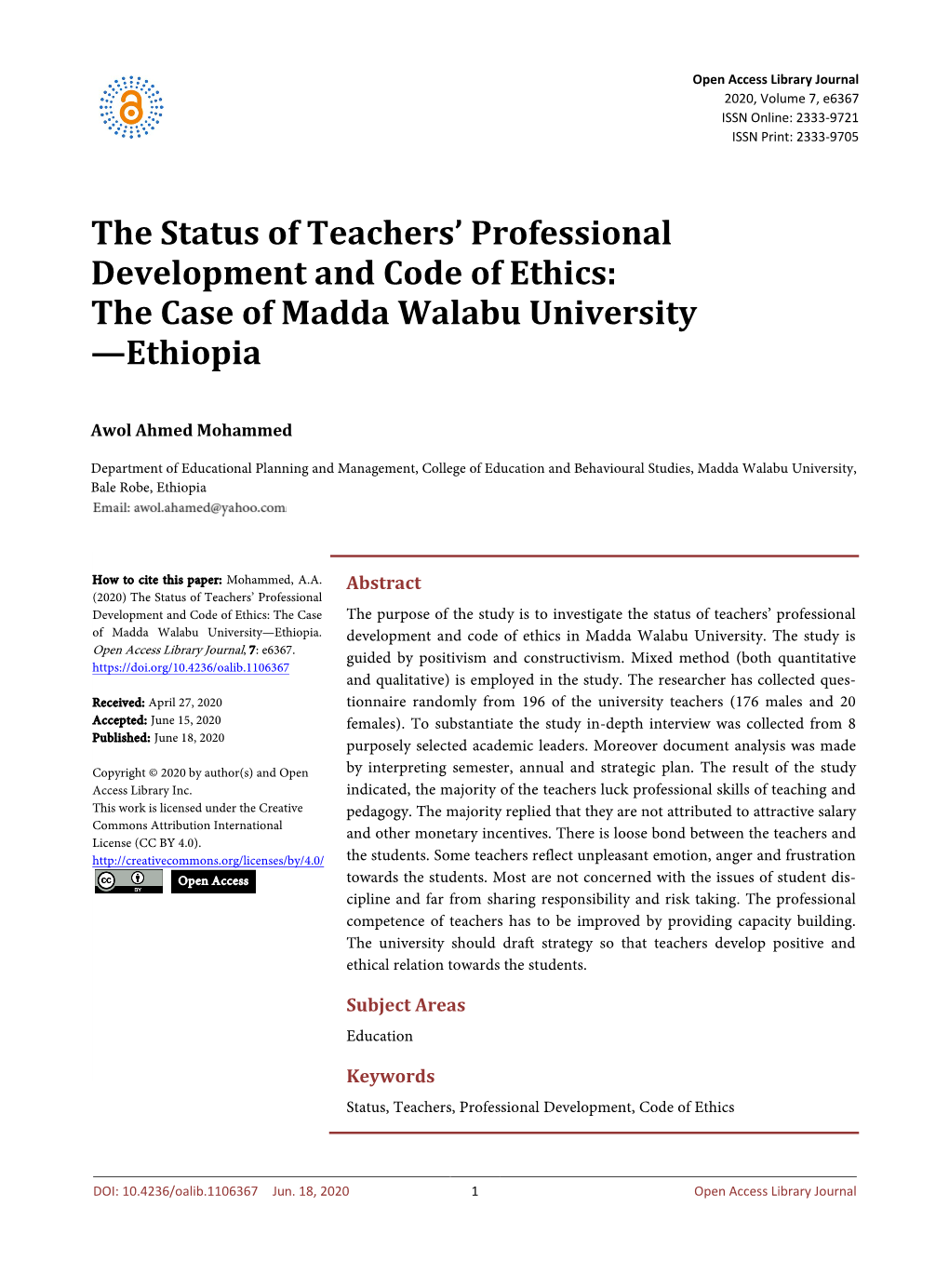 The Case of Madda Walabu University—Ethiopia