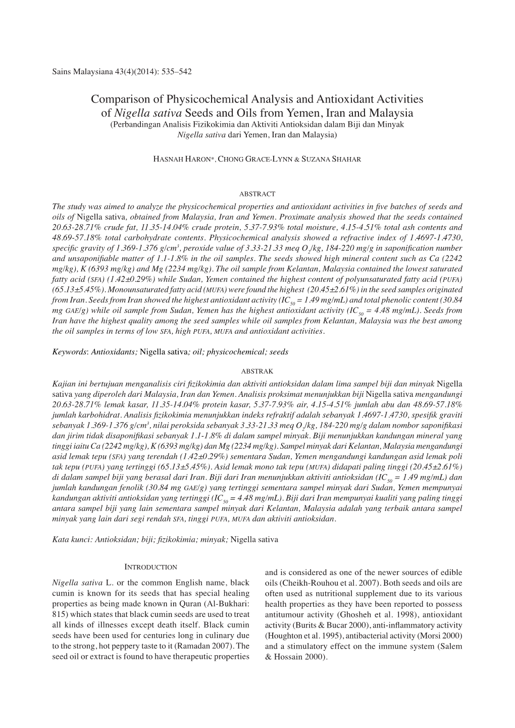 Comparison of Physicochemical Analysis and Antioxidant Activities