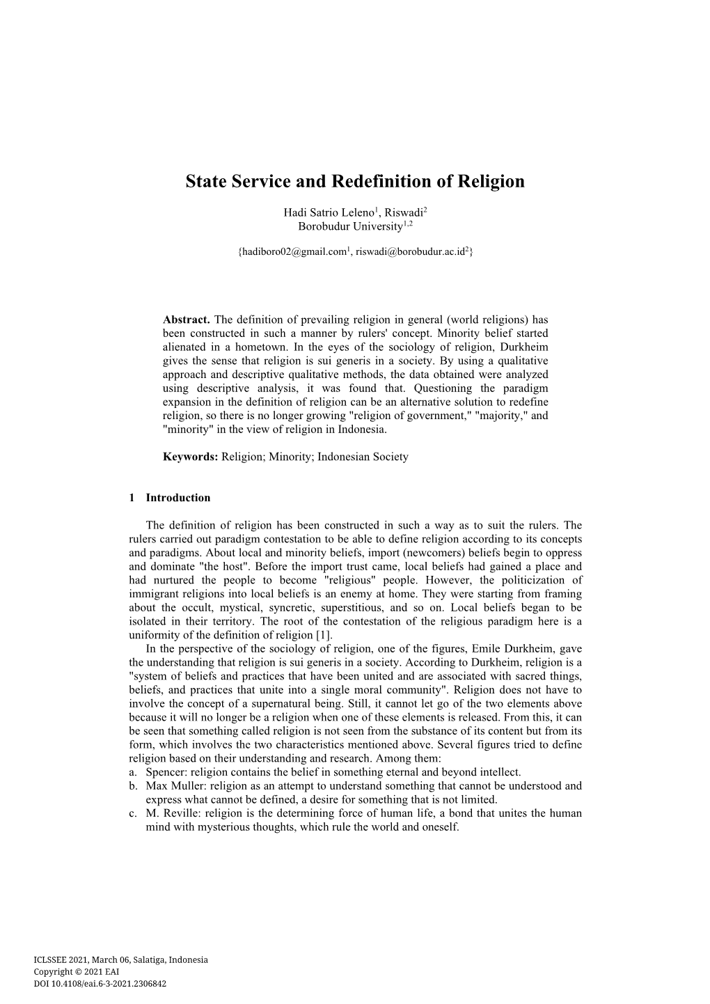 State Service and Redefinition of Religion