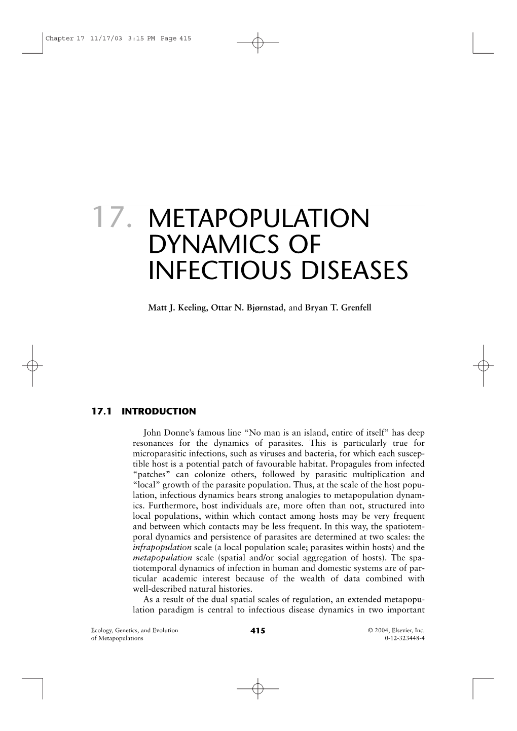 Dynamics of Infectious Diseases