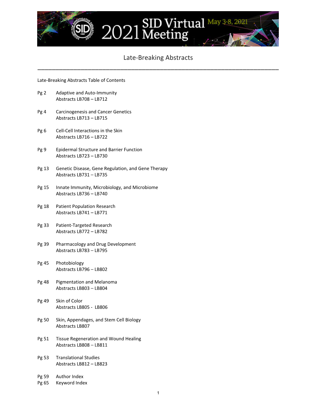 Late-Breaking Abstracts