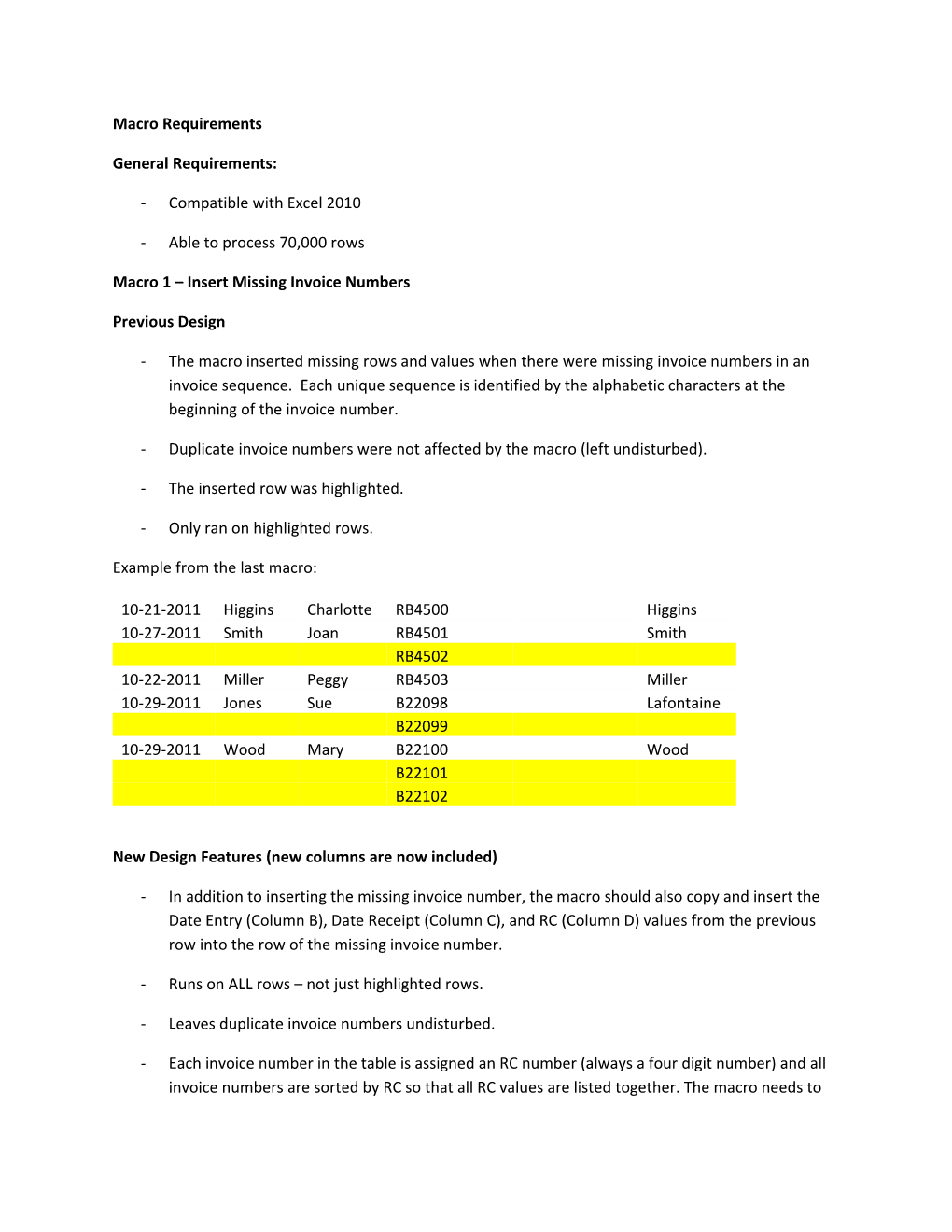 Macro Requirements