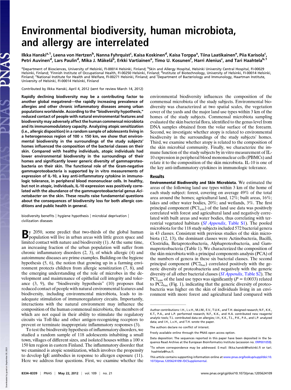 Environmental Biodiversity, Human Microbiota, and Allergy Are Interrelated