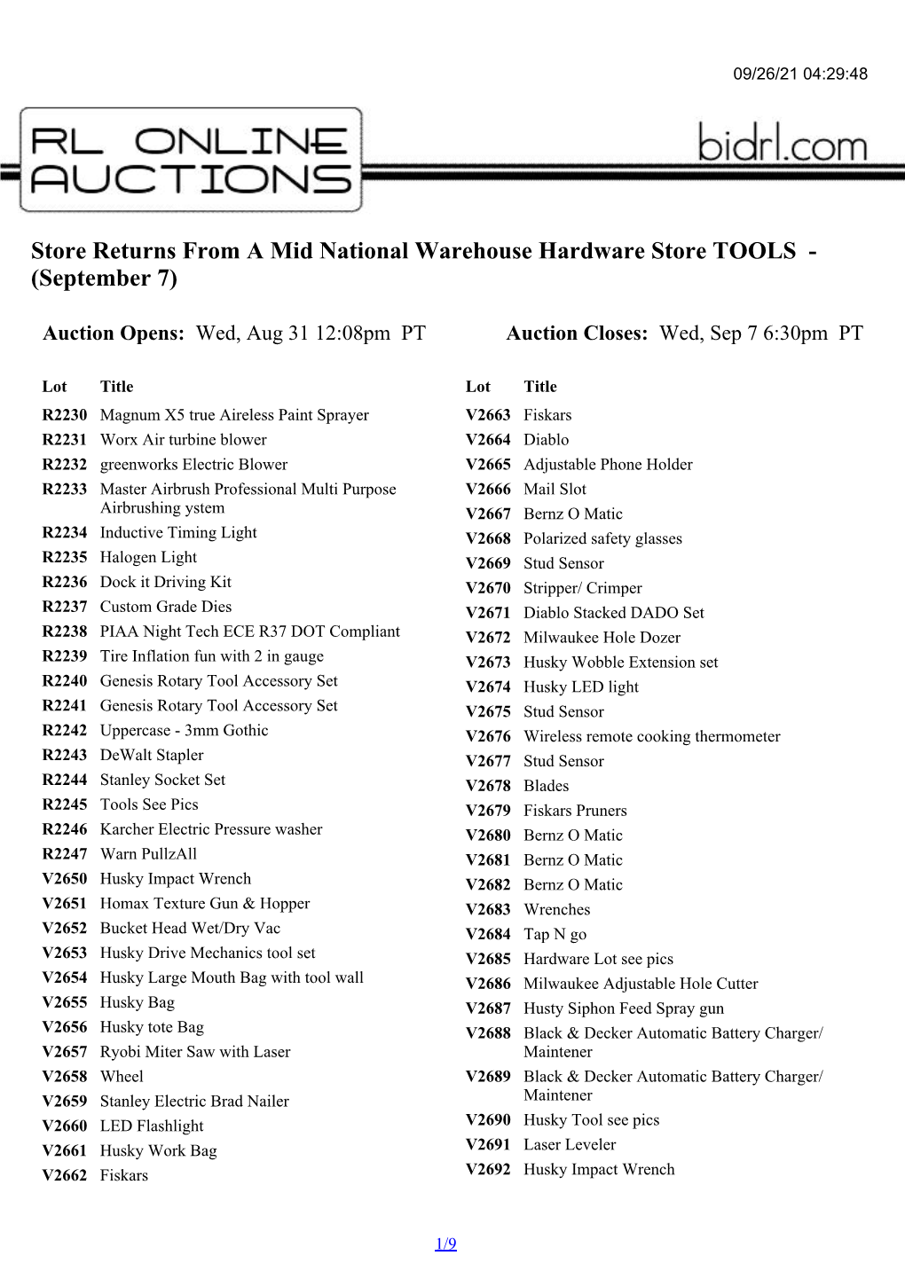 Store Returns from a Mid National Warehouse Hardware Store TOOLS - (September 7)