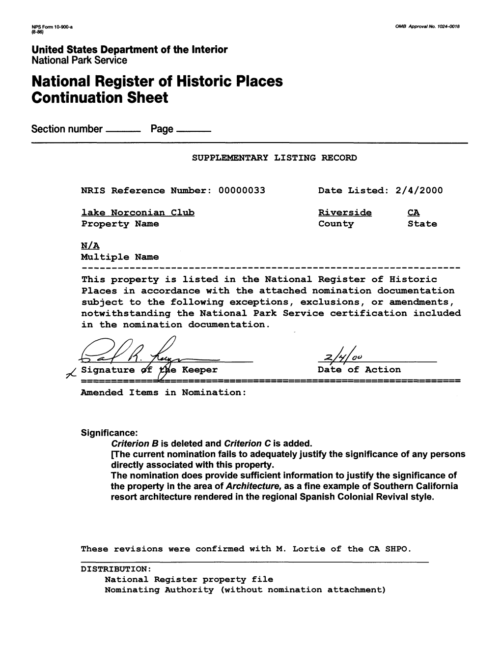 National Register of Historic Places Continuation Sheet