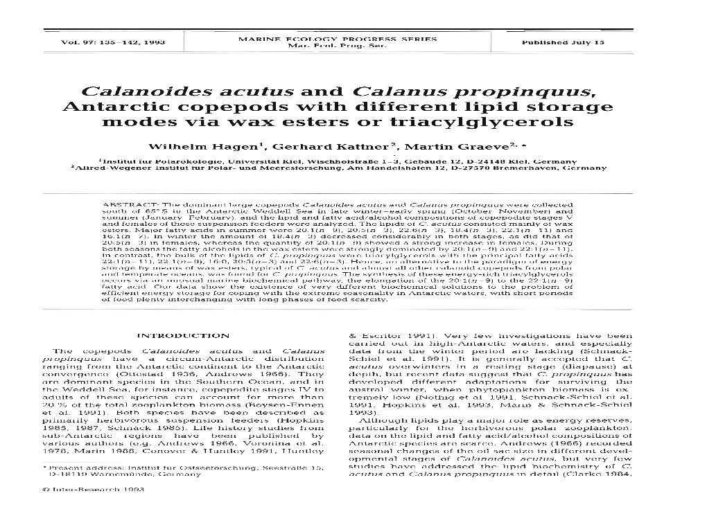 Calanoides Acutus and Calan Us Propinquus