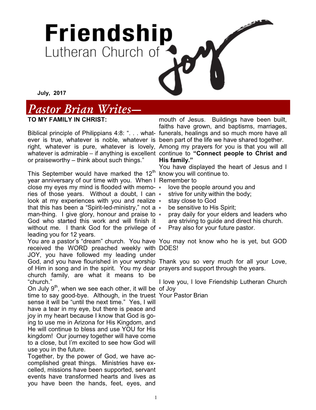 Pastor Brian Writes— to MY FAMILY in CHRIST: Mouth of Jesus