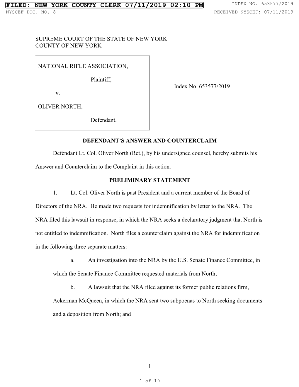 New York County Clerk 07/11/2019 02:10 Pm Index No