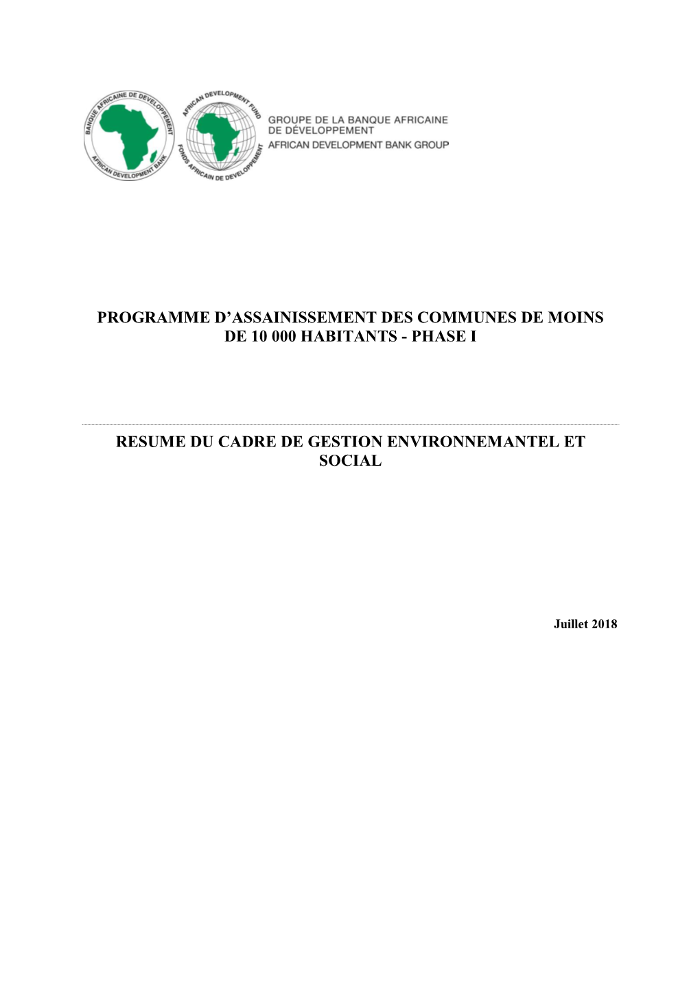 Programme D'assainissement Des Communes De Moins De