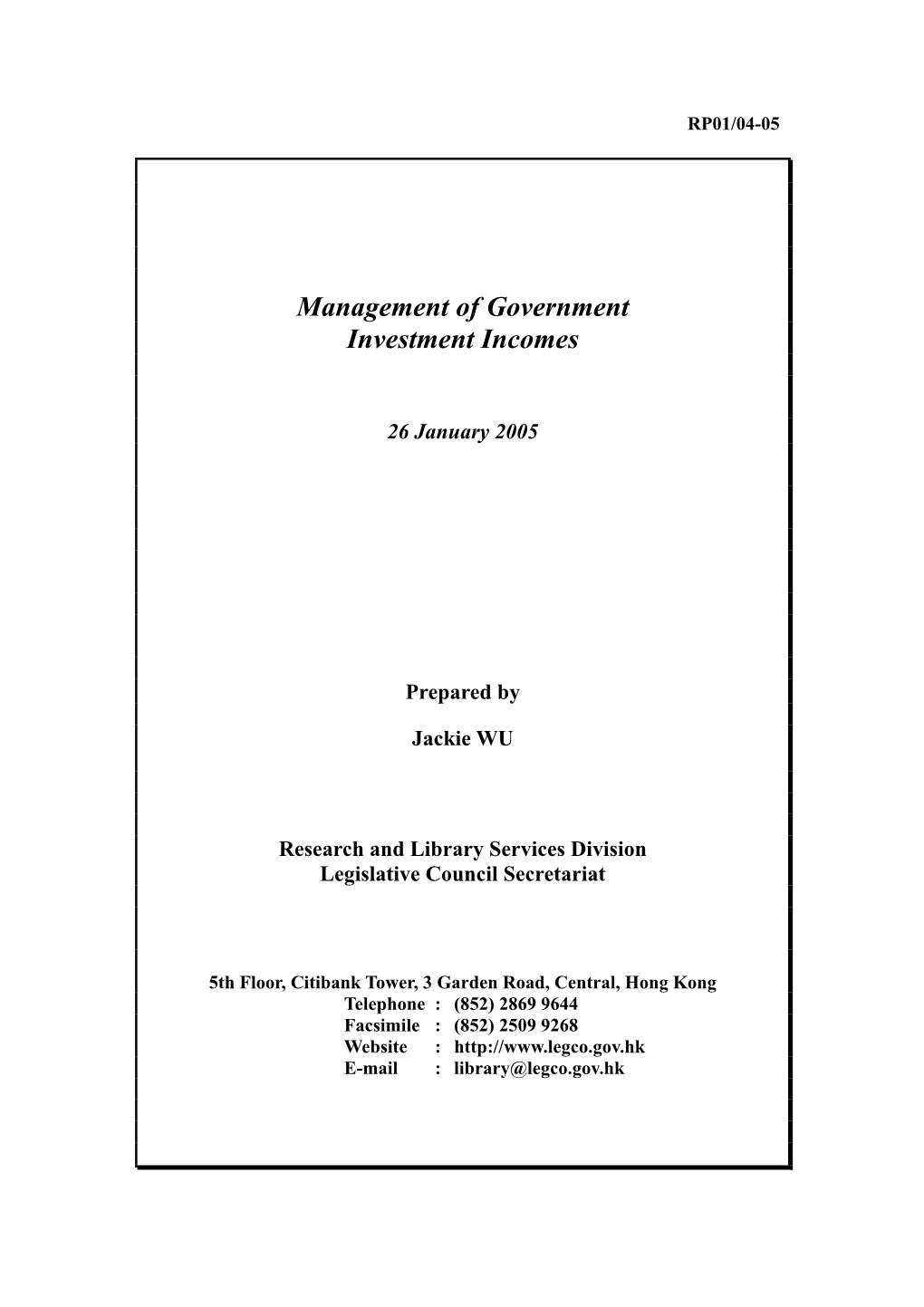 Research Report on "Management of Government Investment Incomes"