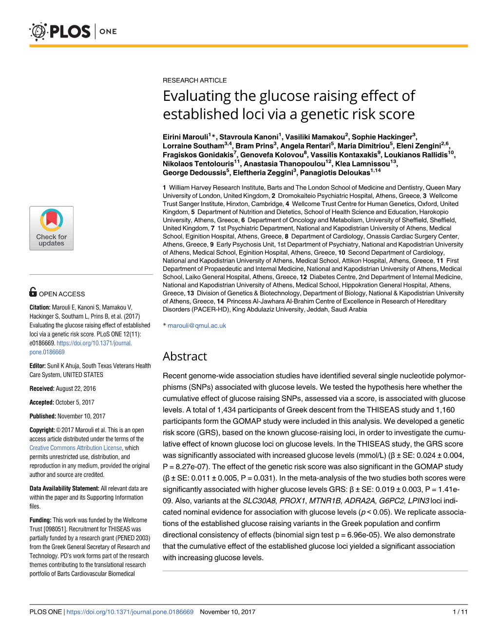 Evaluating the Glucose Raising Effect of Established Loci Via a Genetic Risk Score