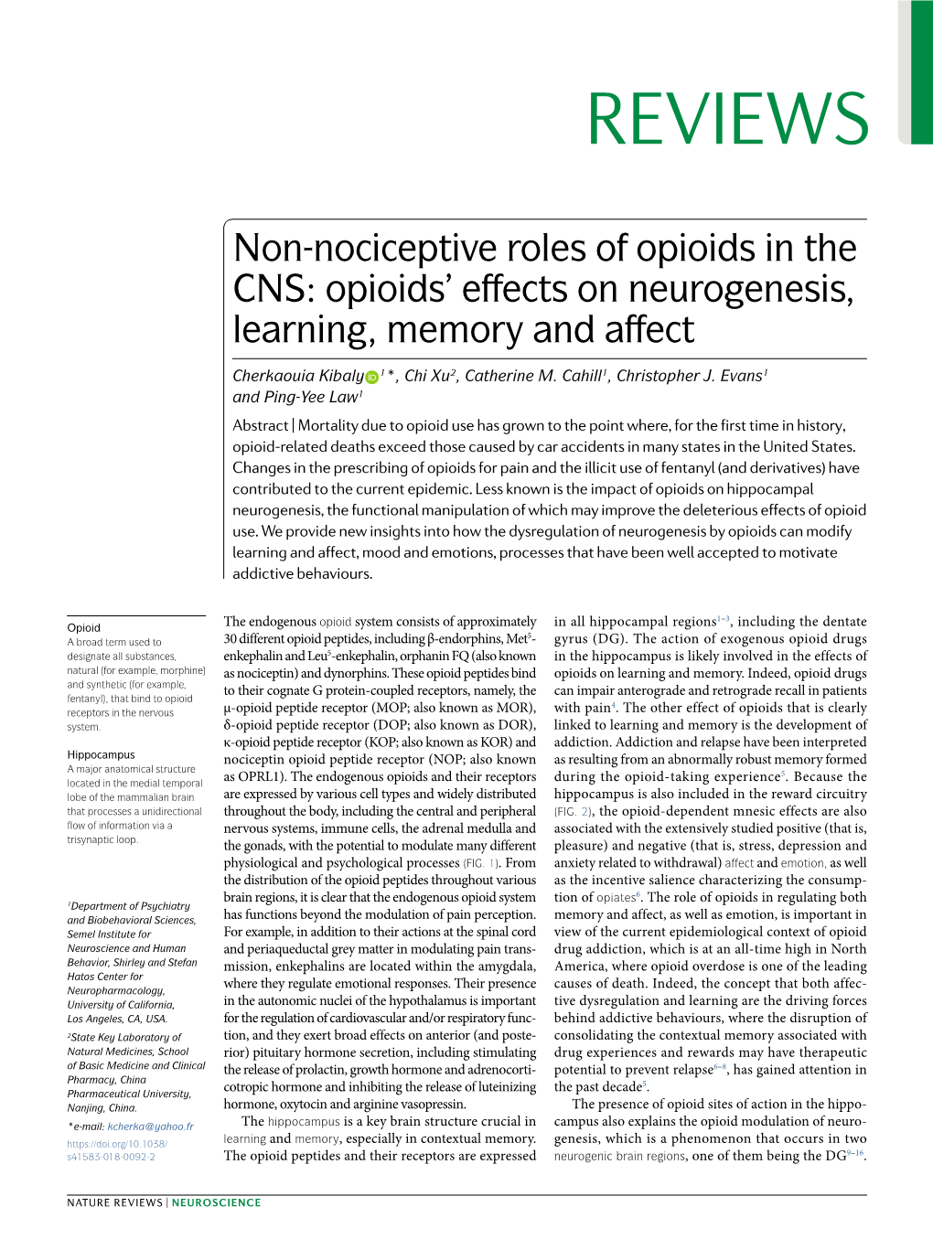 Opioids' Effects on Neurogenesis, Learning, Memory