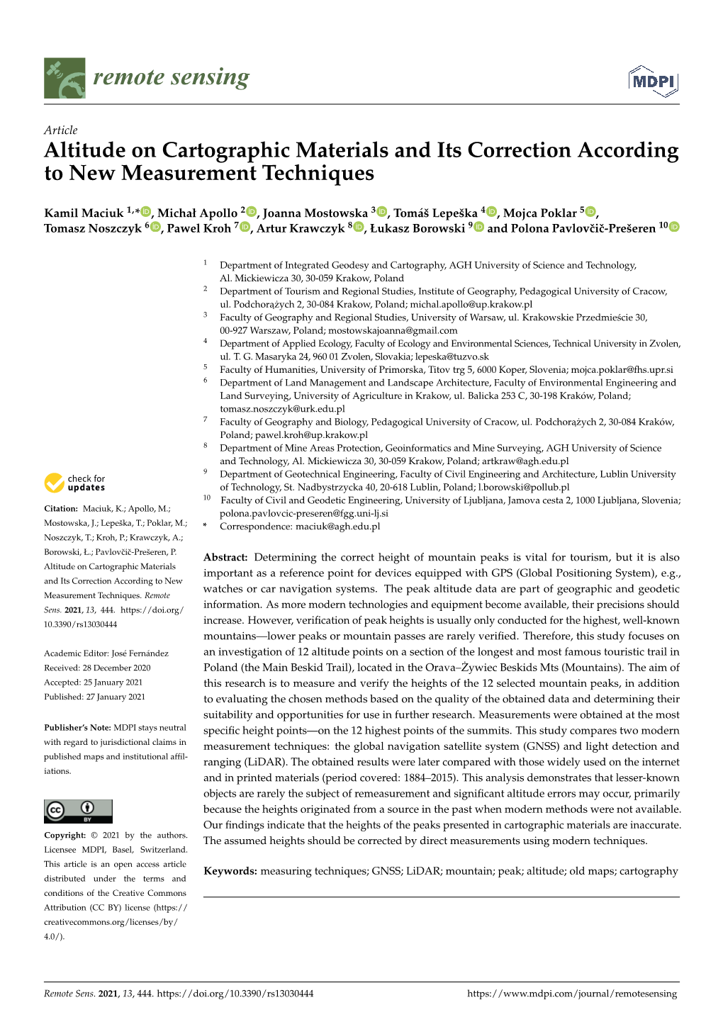 Altitude on Cartographic Materials and Its Correction According to New Measurement Techniques