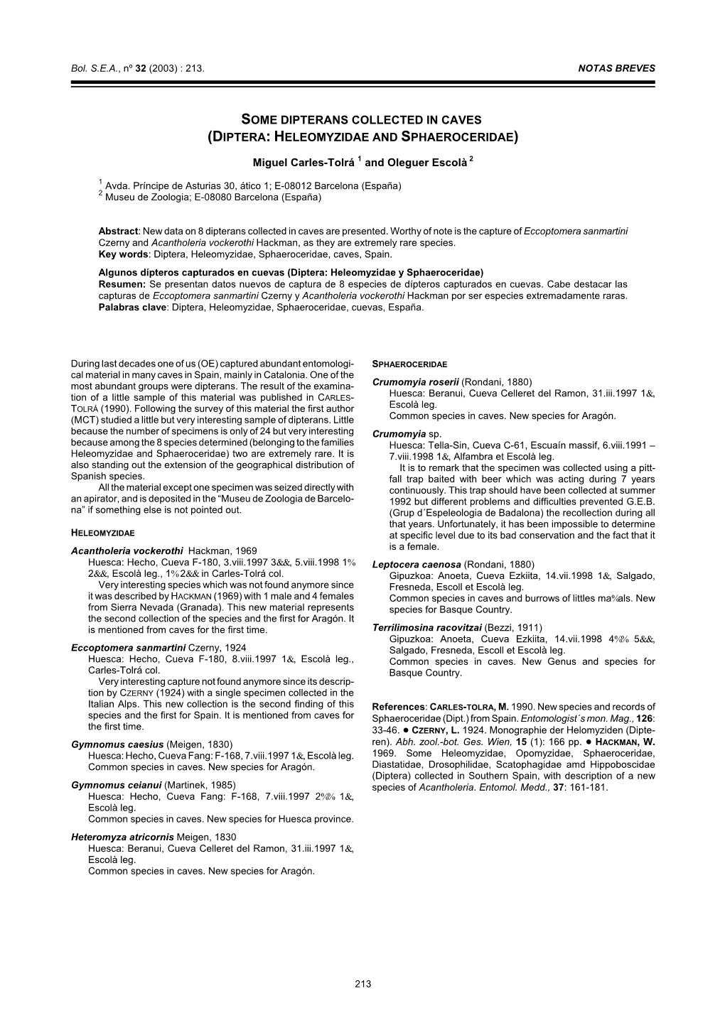 Diptera: Heleomyzidae and Sphaeroceridae)