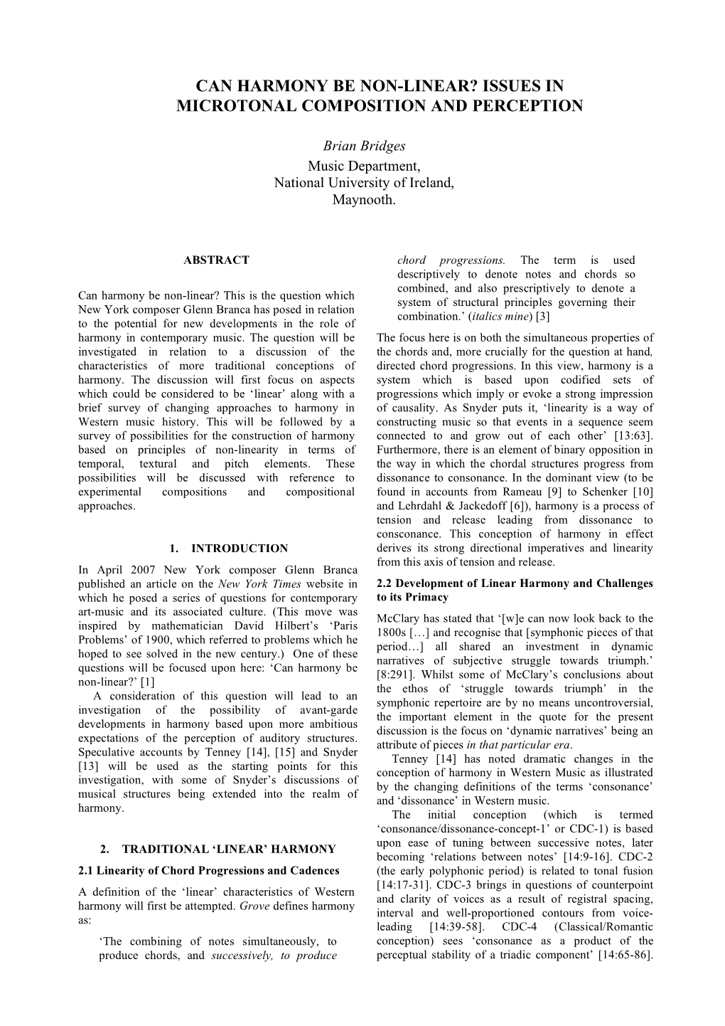 Can Harmony Be Non-Linear? Issues in Microtonal Composition and Perception