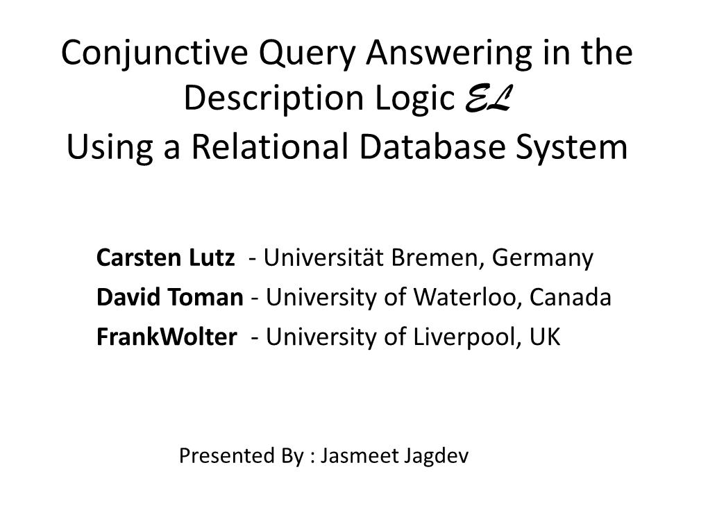 Conjunctive Query Answering in the Description Logic EL Using a Relational Database System