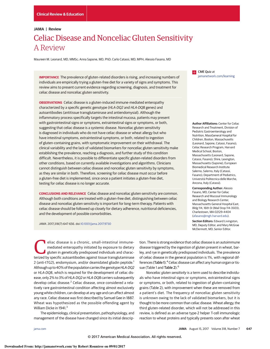 Celiac Disease and Nonceliac Gluten Sensitivity a Review