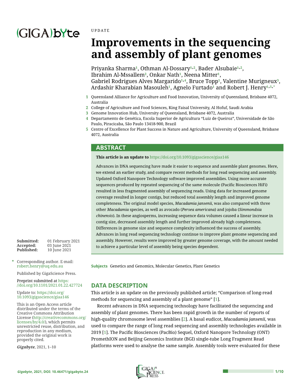 Improvements in the Sequencing and Assembly of Plant Genomes