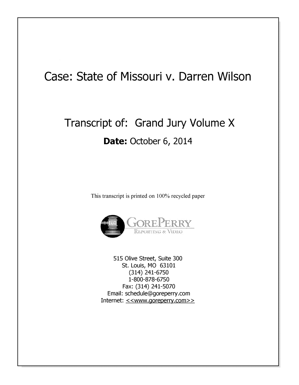 State of Missouri V. Darren Wilson