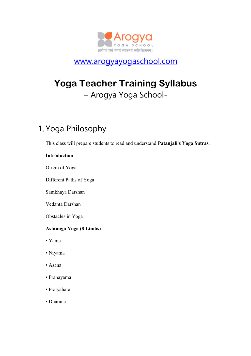 Yoga Teacher Training Syllabus – Arogya Yoga School