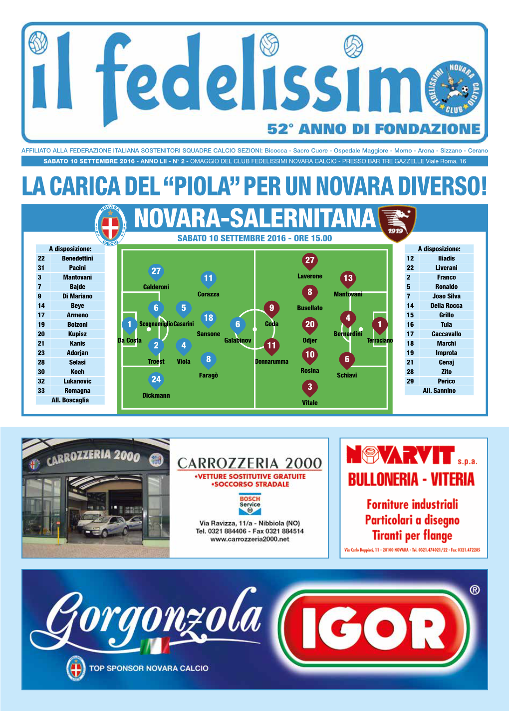 Novara-Salernitana LA CARICA