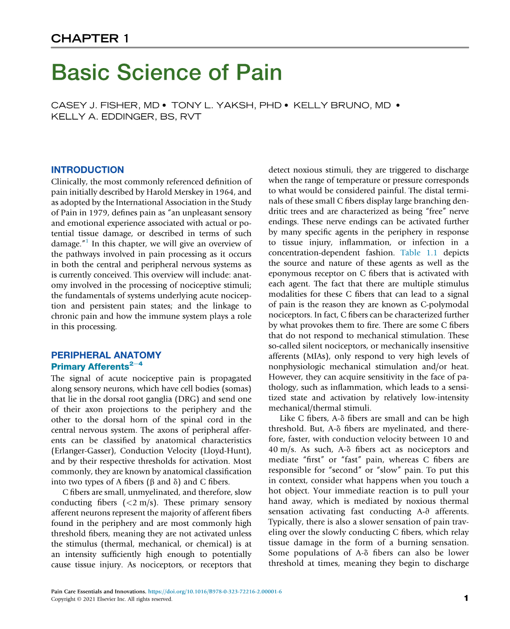 CHAPTER 1 Basic Science of Pain