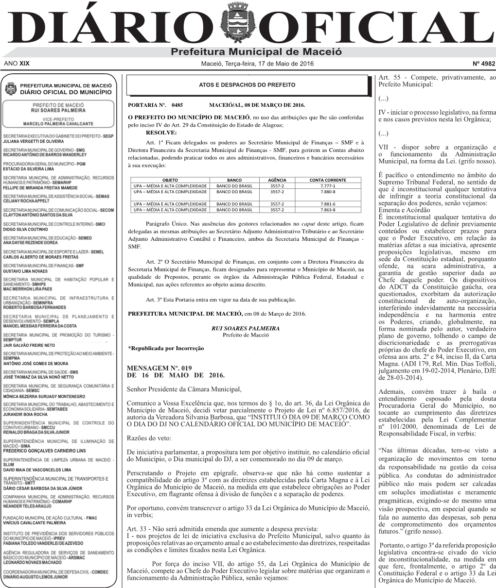 DIÁRIO OFICIAL Prefeitura Municipal De Maceió