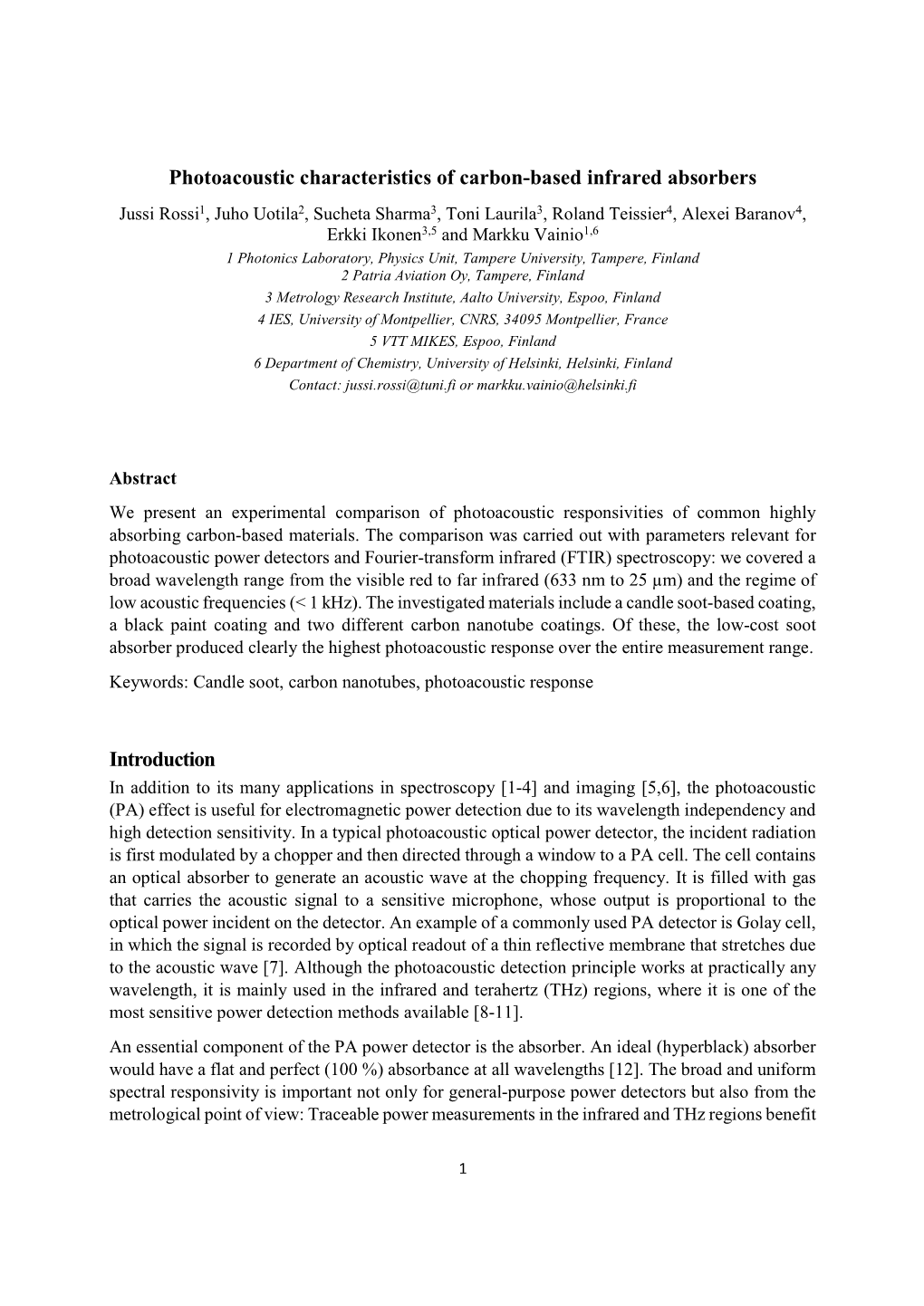 Photoacoustic Characteristics of Carbon-Based Infrared Absorbers