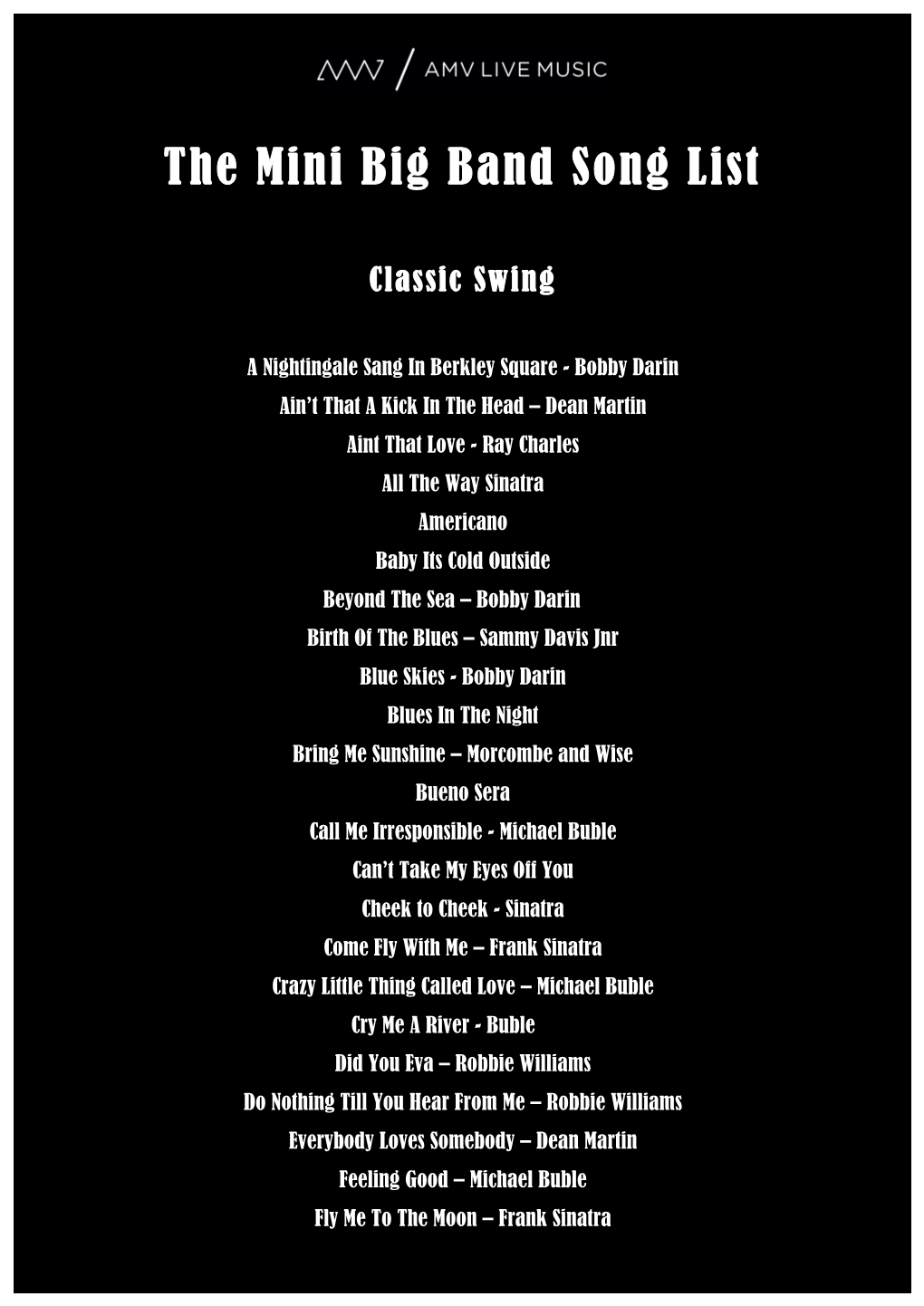 The Mini Big Band Song List