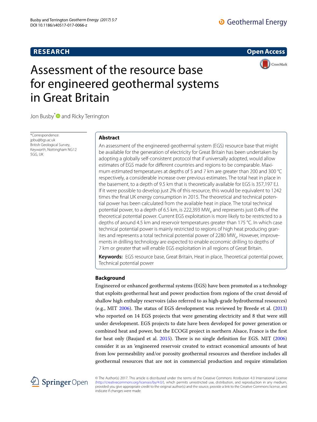 Assessment of the Resource Base for Engineered Geothermal Systems in Great Britain