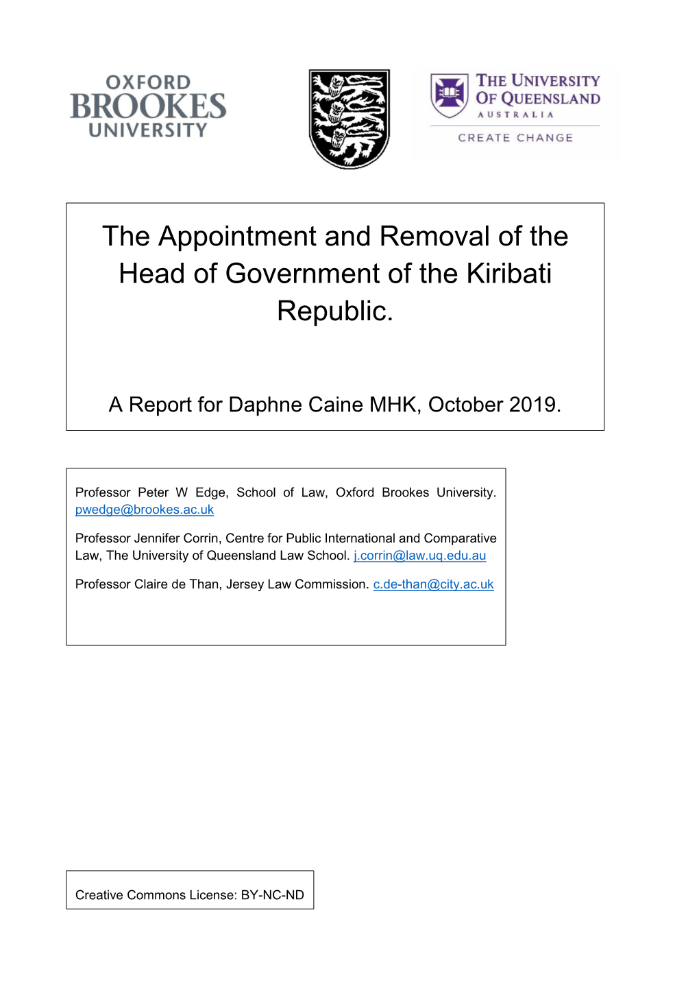 The Appointment and Removal of the Head of Government of the Kiribati Republic