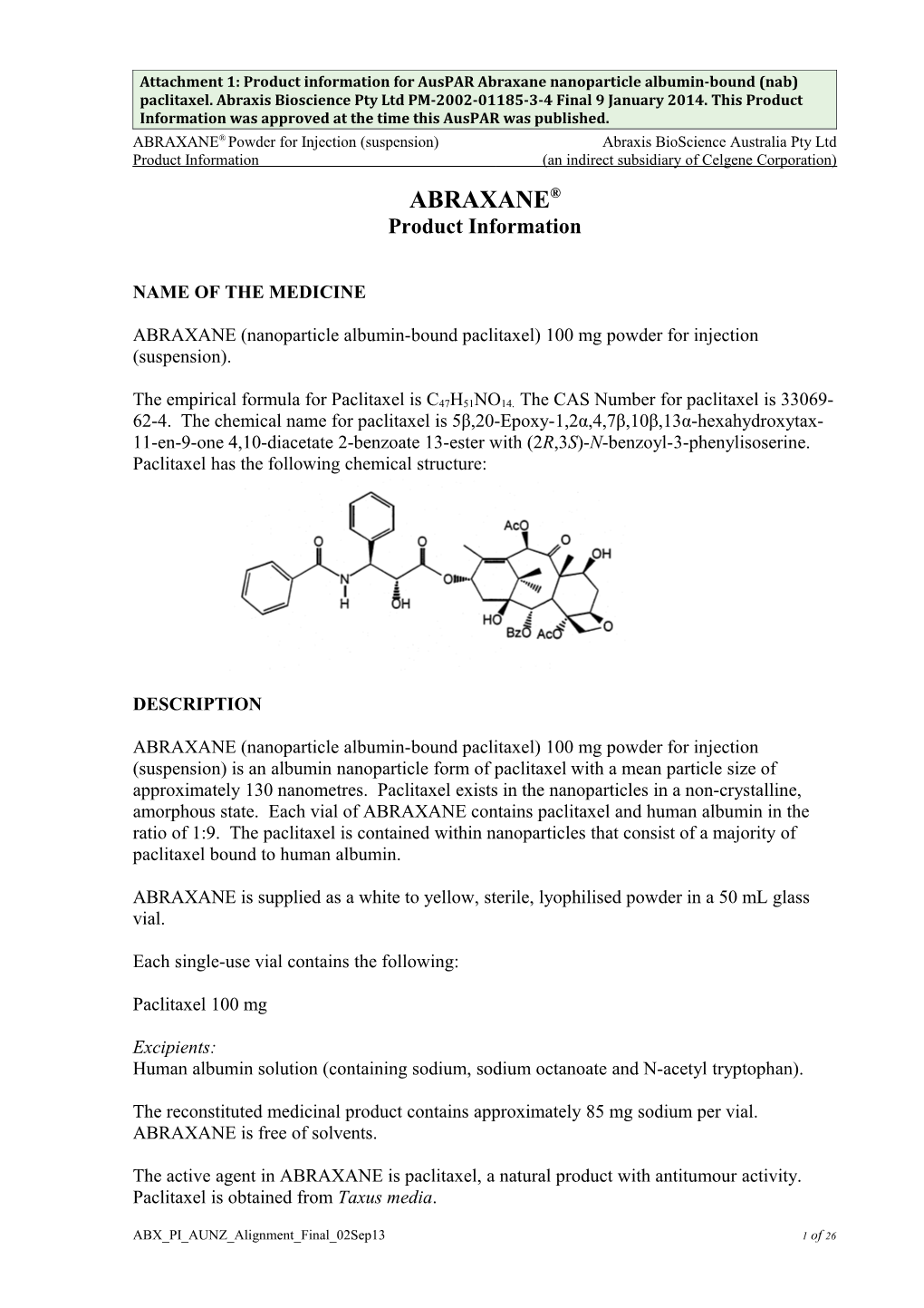 Auspar Attachment 1: Product Information Abraxane (Nanoparticle Albumin-Bound Paclitaxel)