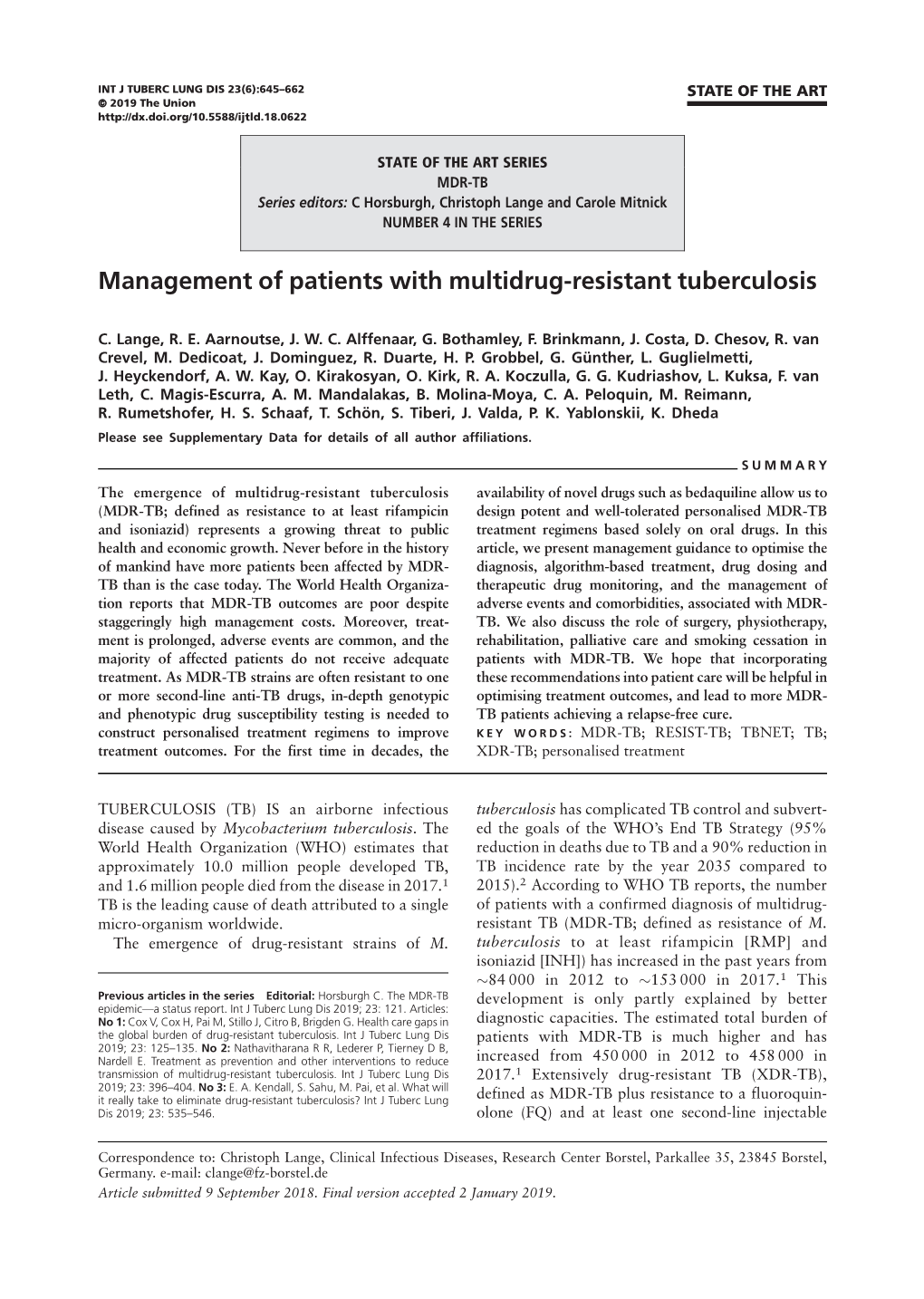 Management of Patients with Multidrug-Resistant Tuberculosis