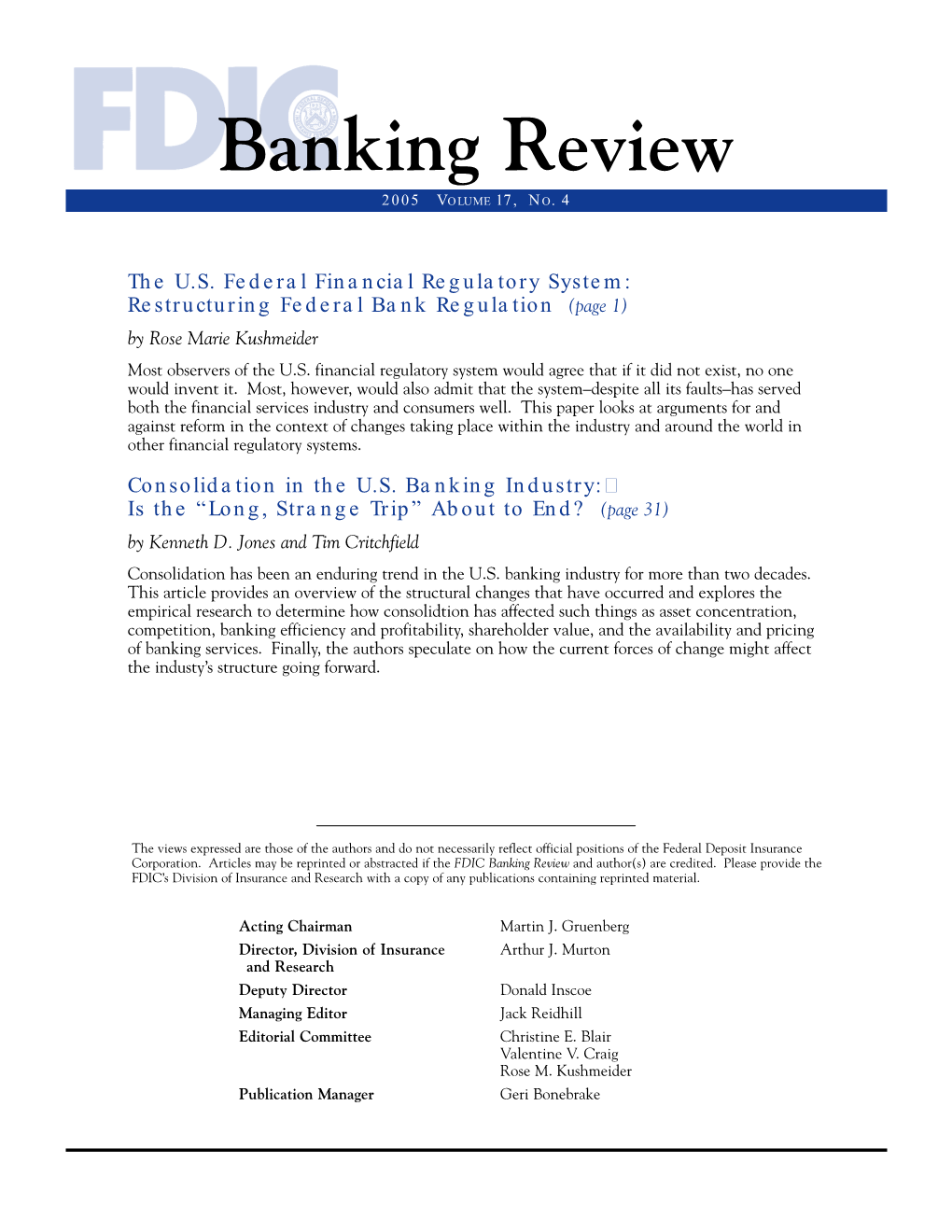 FDIC Banking Review, Vol. 17, No. 4