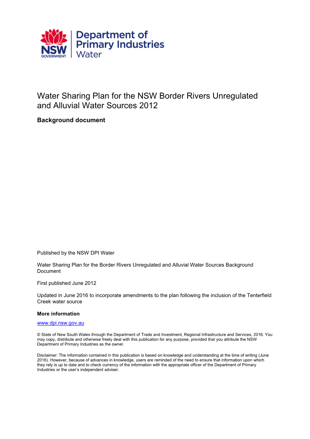 Water Sharing Plan for the NSW Border Rivers Unregulated and Alluvial Water Sources 2012