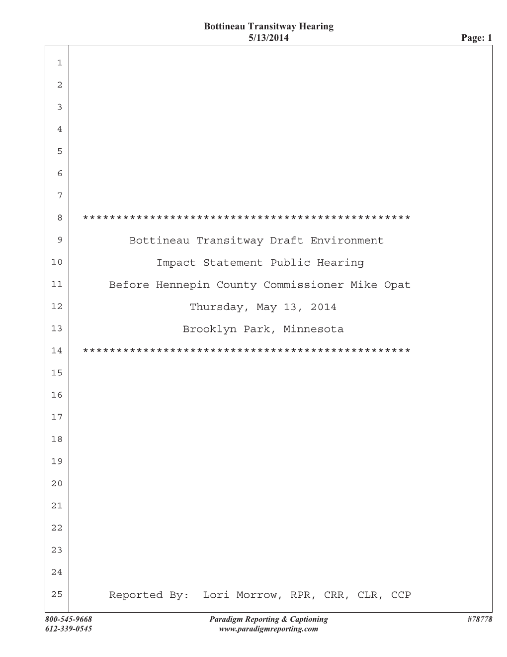 Bottineau Transitway Draft EIS Hearing