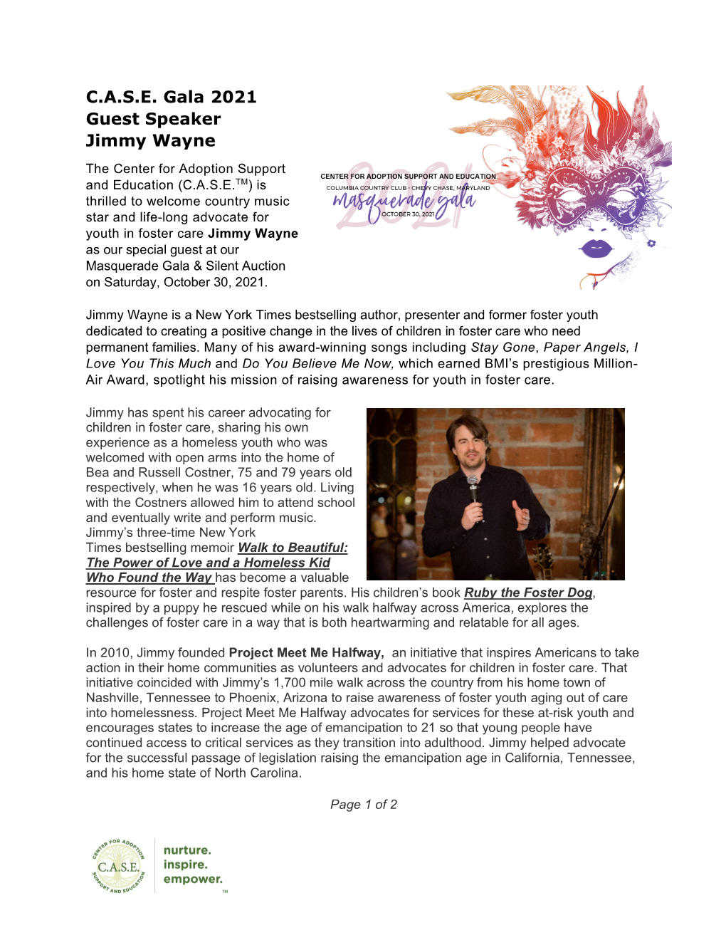 C.A.S.E. Gala 2021 Guest Speaker Jimmy Wayne