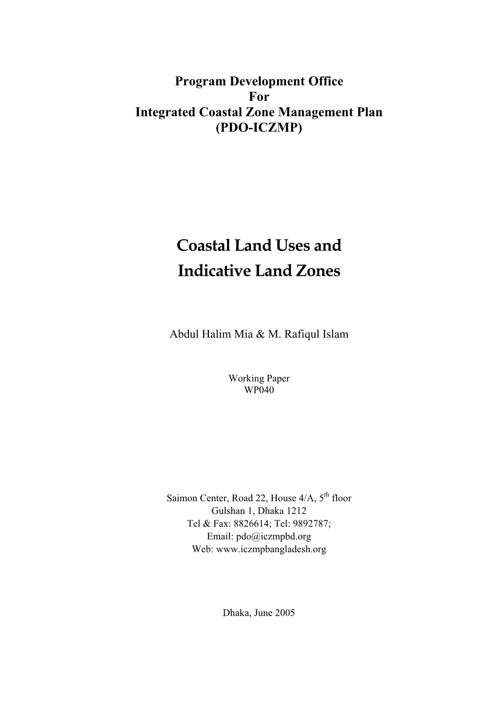 Coastal Land Uses and Indicative Land Zones