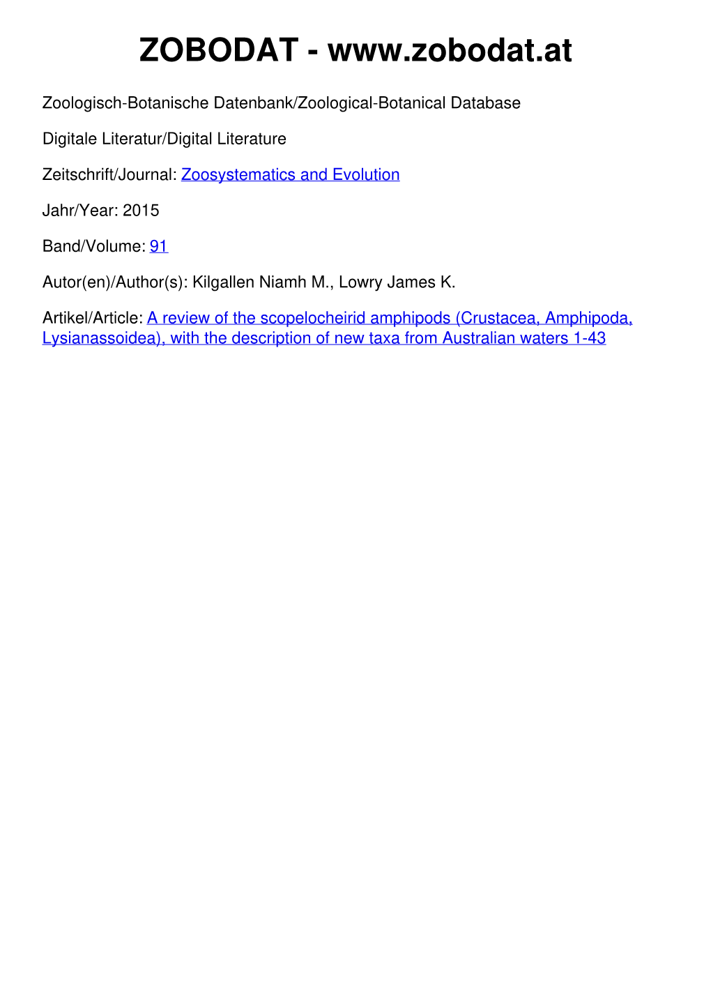 A Review of the Scopelocheirid Amphipods (Crustacea