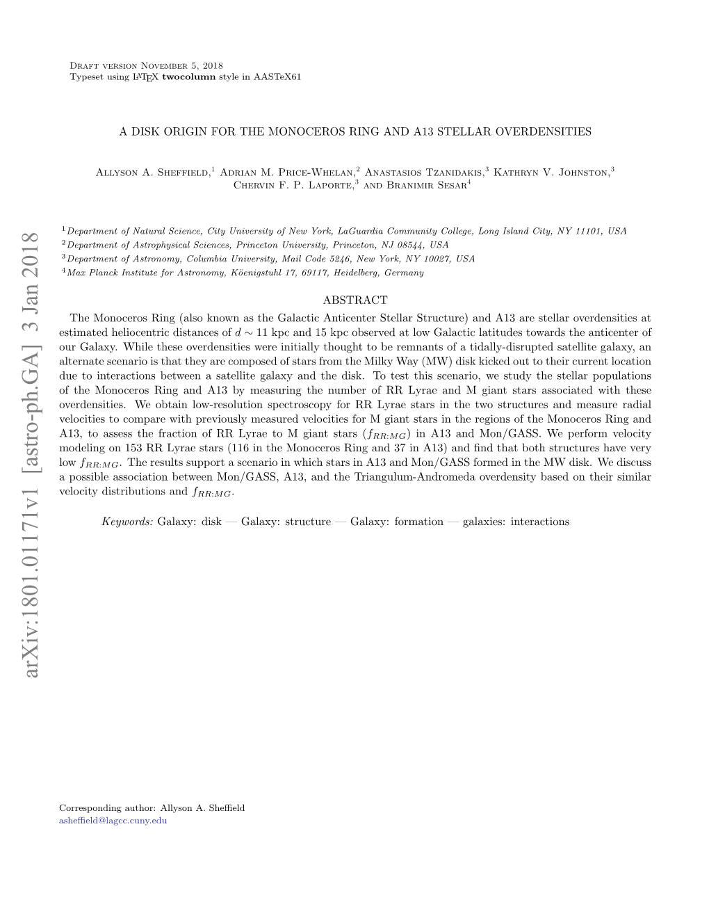 Arxiv:1801.01171V1 [Astro-Ph.GA] 3 Jan 2018