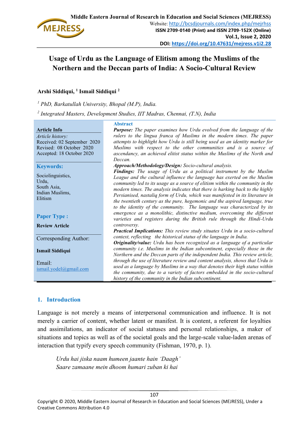 Usage of Urdu As the Language of Elitism Among the Muslims of the Northern and the Deccan Parts of India: a Socio-Cultural Review